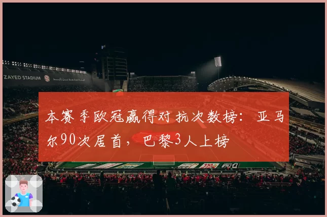 本赛季欧冠赢得对抗次数榜：亚马尔90次居首，巴黎3人上榜